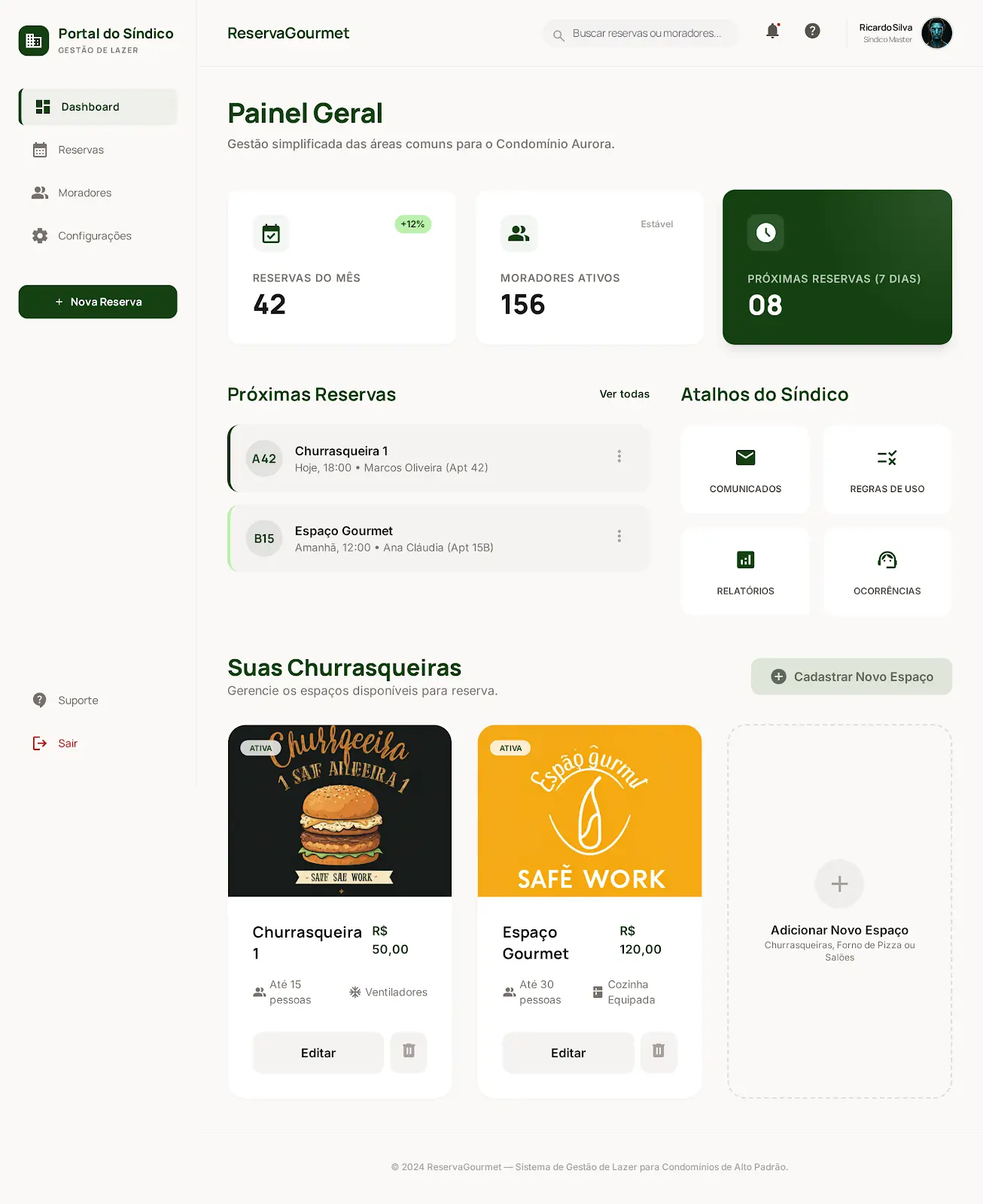 Screenshot do módulo Dashboard do Síndico