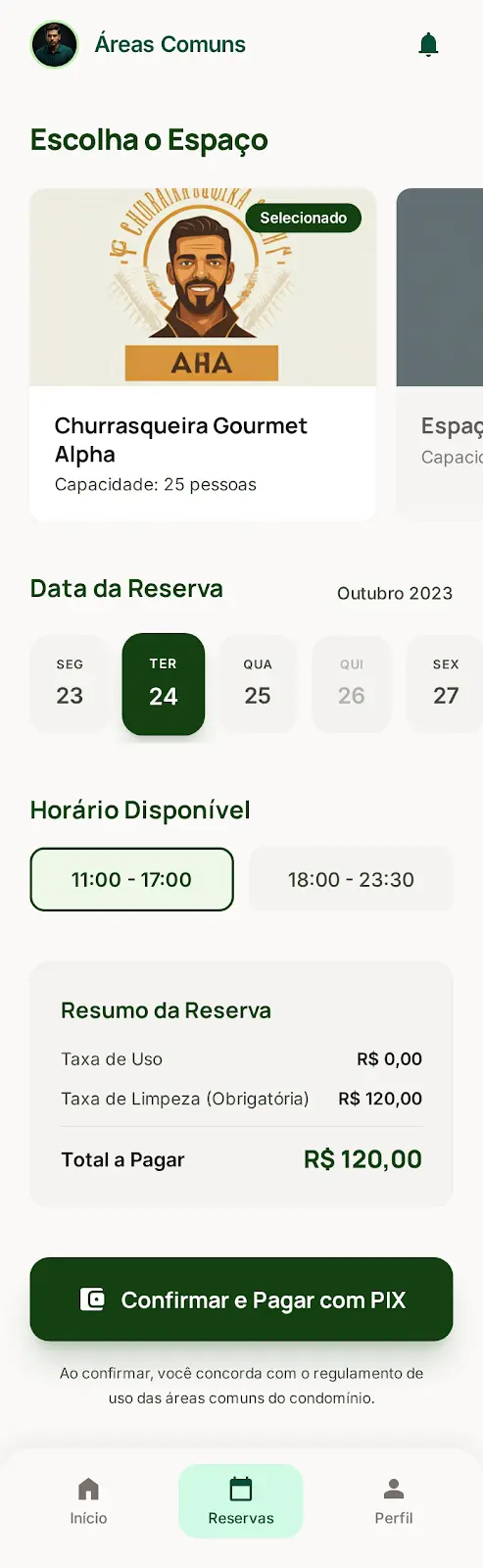 Screenshot do módulo Reserva pelo Celular