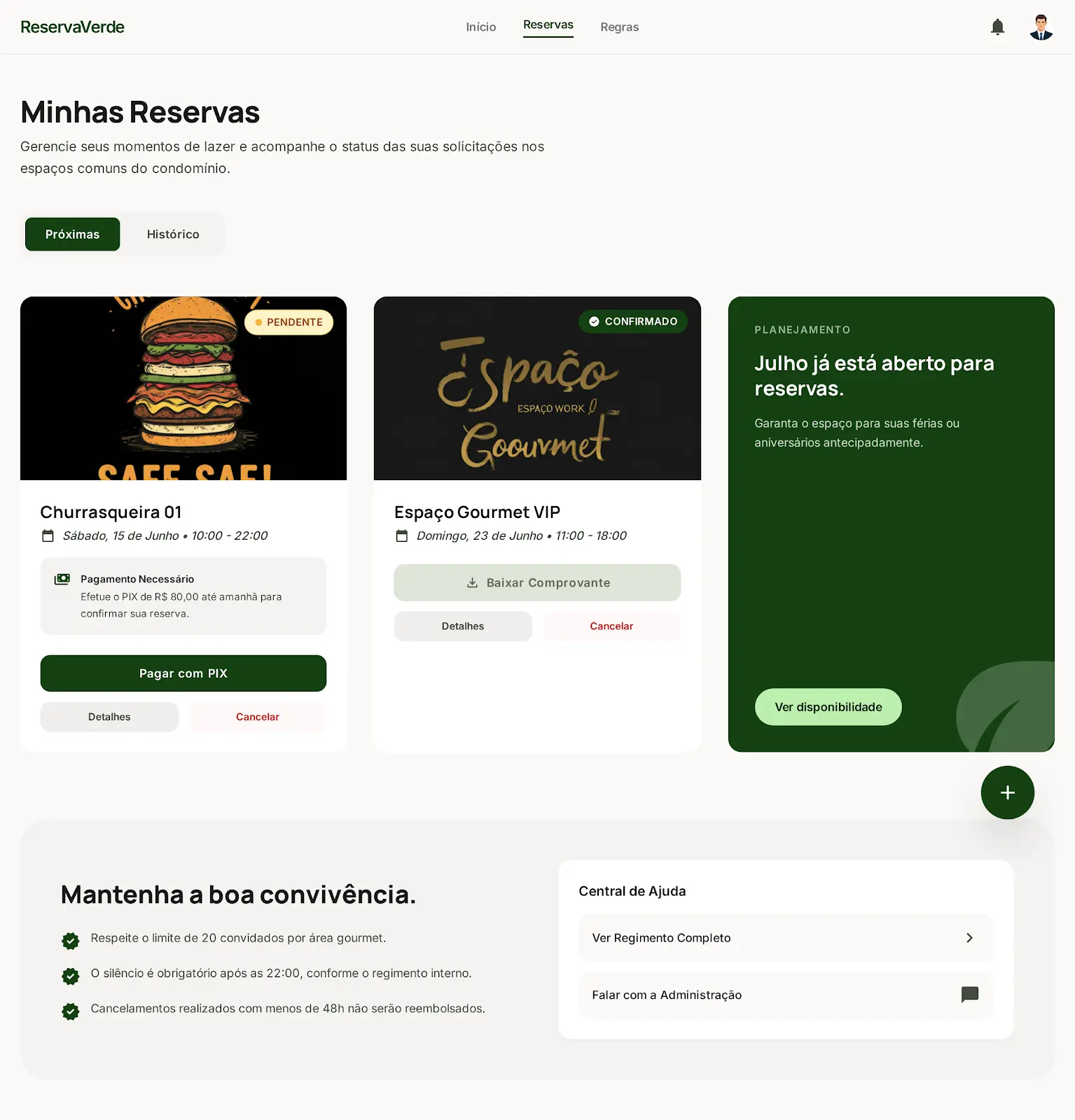 Screenshot do módulo Minhas Reservas